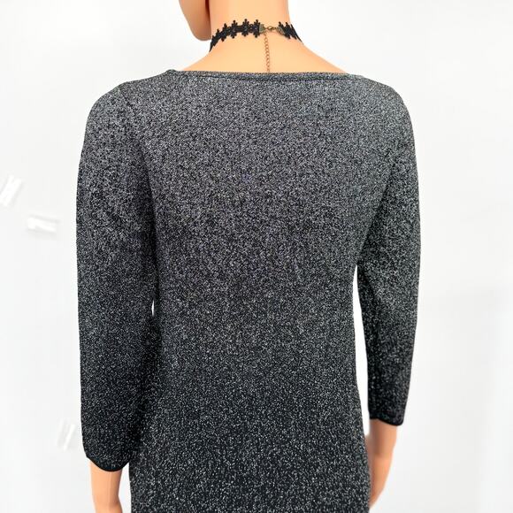Chelsea & Theodore Metallic Shimmer Tunic Top Sz S Black Lurex Ombre Asymmetric - Picture 5 of 11